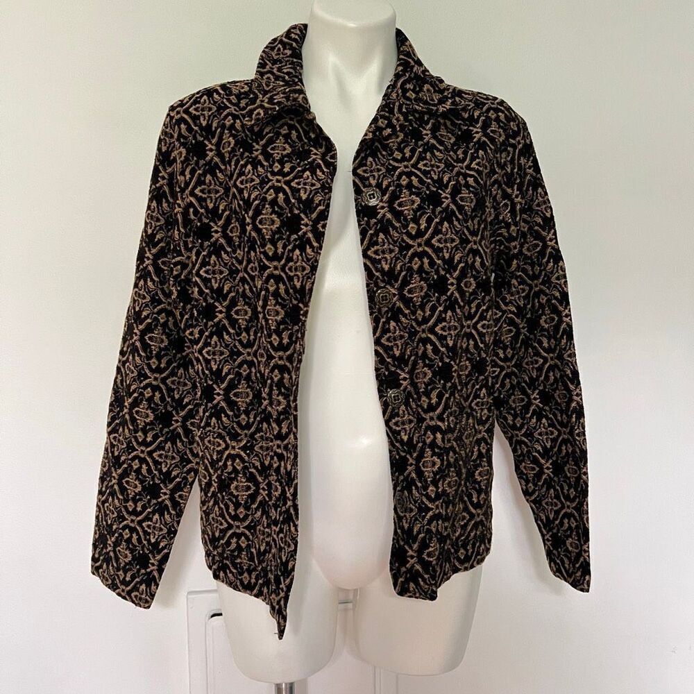 Field Gear black and gold tapestry coat Y2K